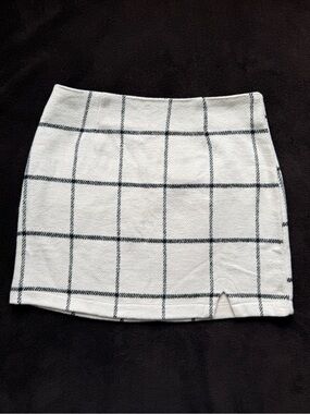 Pink Lily Serene Happiness Ivory Plaid Skirt